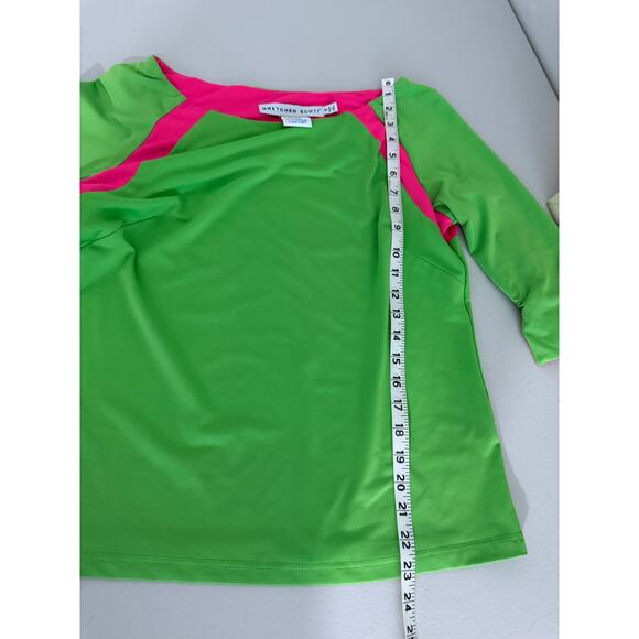 Gretchen Scott Women's Bright Neon Pink Lime Green 3/4 Sleeve Blouse Shirt Top S - Picture 5 of 6